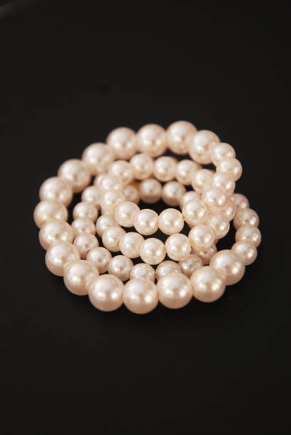 istock White String Pearls necklace, isolated on black Copy space 955775936