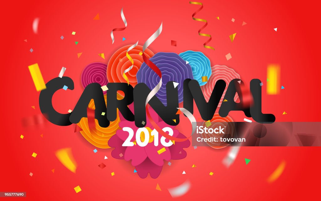 Karneval Einladung Vektor Karte Wwith Papierblumen - Lizenzfrei Karneval - Feier Vektorgrafik