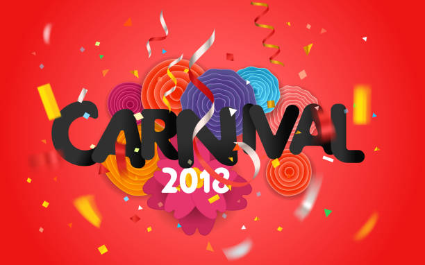 karneval einladung vektor karte wwith papierblumen - karneval stock-grafiken, -clipart, -cartoons und -symbole