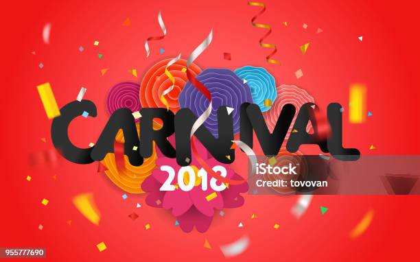 Karneval Einladung Vektor Karte Wwith Papierblumen Stock Vektor Art und mehr Bilder von Karneval - Feier - Karneval - Feier, Konfetti, Party