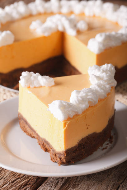 istock slice of pumpkin cheesecake close-up on a plate. vertical 955777780