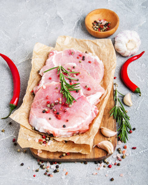 istock Fresh raw pork chops with spices and herbs 955780670