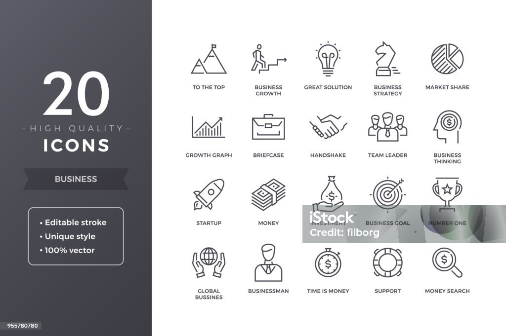 Business Line Icons Business line icons. Money and commerce icon set with editable stroke Icon Symbol stock vector