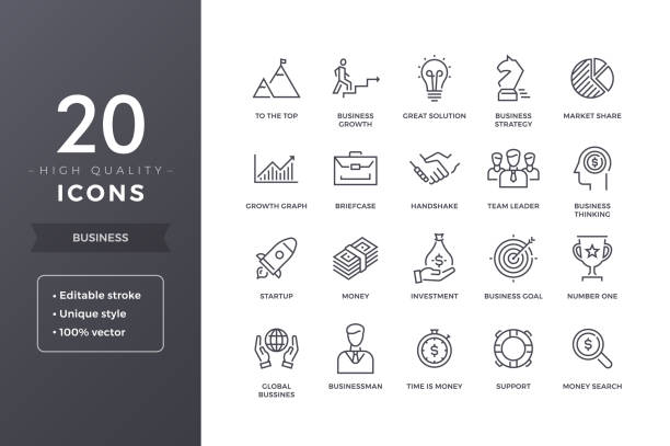 Business Line Icons Business line icons. Money and commerce icon set with editable stroke business handshake stock illustrations