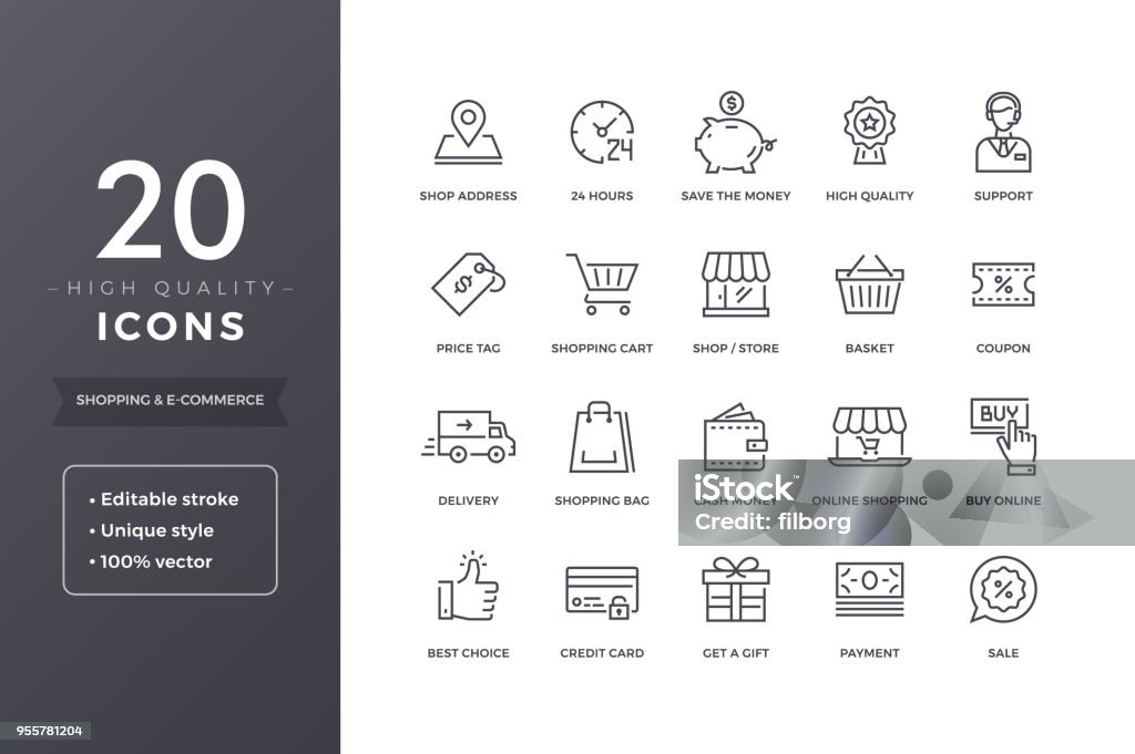 E-commerce Line Icons E-commerce line icons. Shopping and sales icon set with editable stroke Icon Symbol stock vector