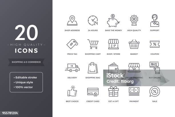 Ecommerce Line Icons Stock Illustration - Download Image Now - Icon Symbol, Shopping, Retail