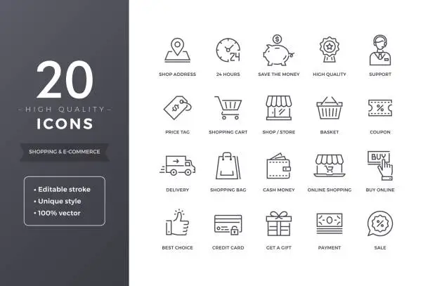 Vector illustration of E-commerce Line Icons