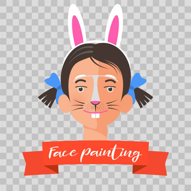 малыш с кроликом лицо живописи вектор иллюстрации - face paint child paint rabbit stock illustrations