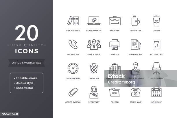 Office Line Icons Stock Illustration - Download Image Now - Icon Symbol, Line Icon, Office