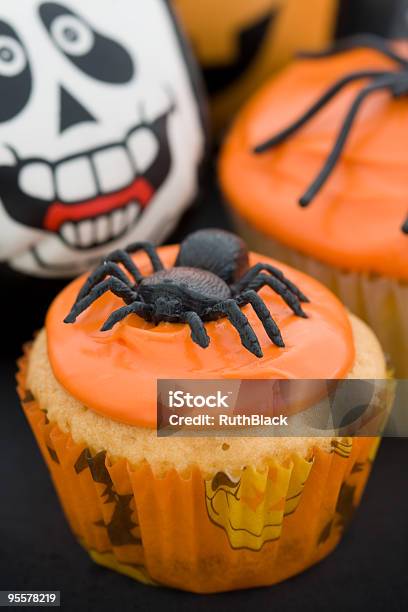 Halloween Cupcakes Stock Photo - Download Image Now - Baked, Black Color, Buttercream