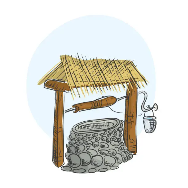 Vector illustration of old rustic well for water extraction