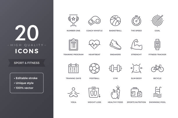 Sport Line Icons Sport line icons. Fitness and training icon set with editable stroke torso soccer pics stock illustrations