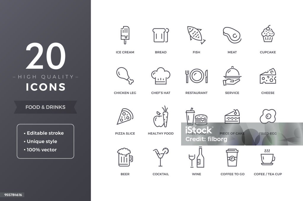 Food Line Icons Food line icons.  Meals and drinks  icon set with editable stroke Icon Symbol stock vector