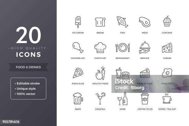 Food Line Icons Stock Illustration - Download Image Now - Icon Symbol, Food, Restaurant