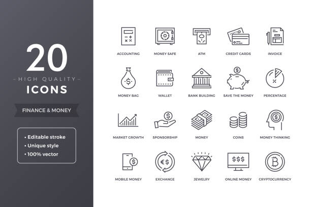 ilustrações de stock, clip art, desenhos animados e ícones de finance line icons - calculator symbol computer icon vector