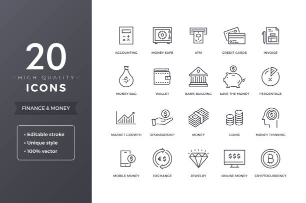 Finance Line Icons Finance line icons. Money and bank icon set with editable stroke banking icons stock illustrations