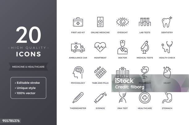 Medical Line Icons Stock Illustration - Download Image Now - Icon Symbol, Healthcare And Medicine, Line Icon
