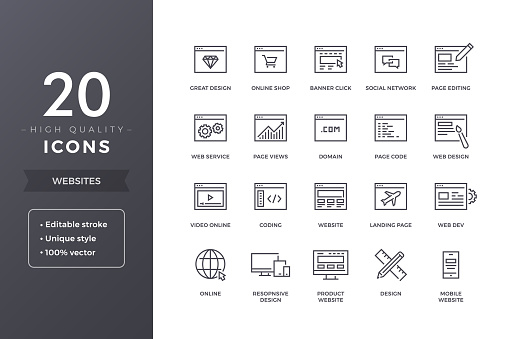 Website line icons. Web pages and sites icon set with editable stroke