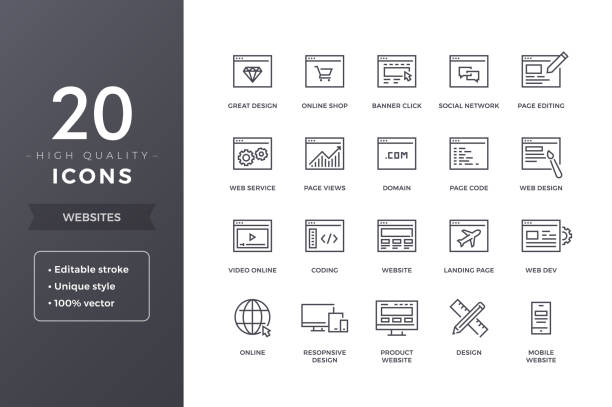 Website Line Icons Website line icons. Web pages and sites icon set with editable stroke website wireframe stock illustrations