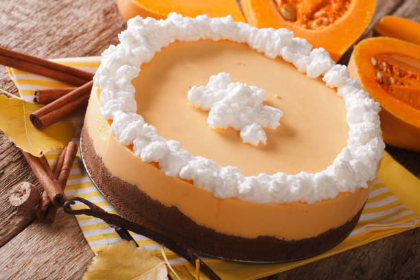 istock Autumn pumpkin cheesecake with cinnamon and whipped cream close-up. horizontal 955787496