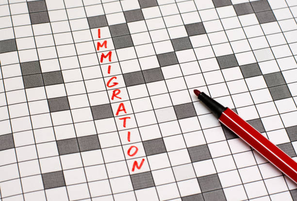 istock Immigration. Text in crossword. Red letters. Close-up 955788936