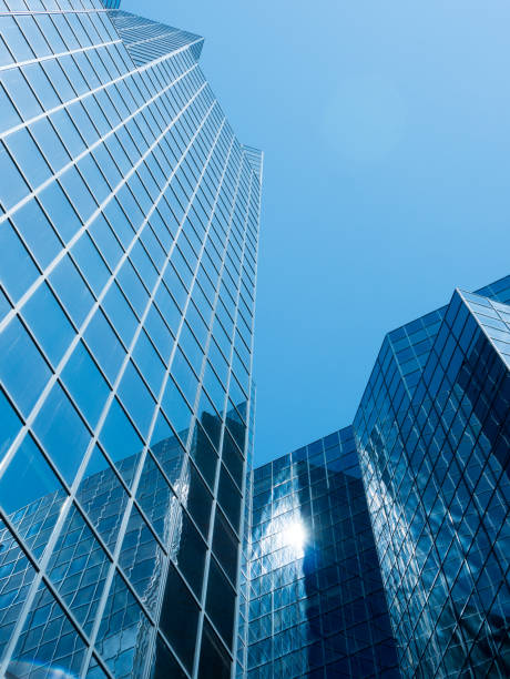 Angle view of modern building with a clear blue sky in background