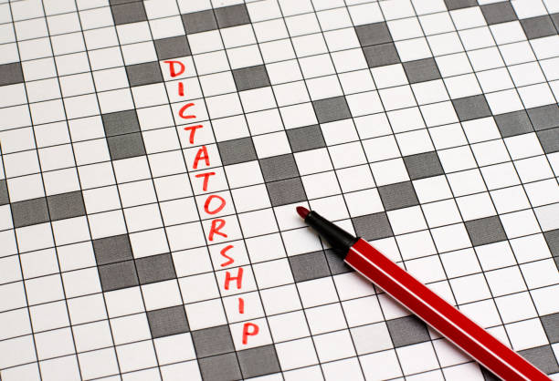 istock Dictatorship. Text in crossword. Red letters. Close-up 955792060