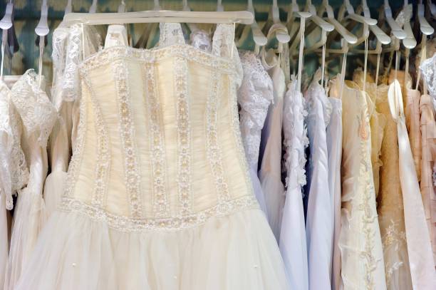 istock wedding dresses in bridal salon 955795822