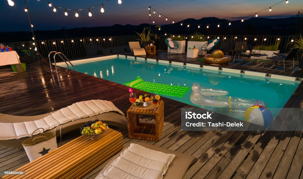 Pool Fun Empty Empty Place Ready For Pool Party Stock Photo - Download Image Now ...