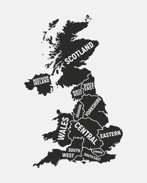 illustrations, cliparts, dessins animés et icônes de carte du royaume-uni. spatiocarte du royaume-uni avec les noms de pays et régions. contexte du royaume-uni. illustration vectorielle - uk map regions england