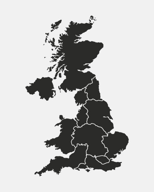 illustrations, cliparts, dessins animés et icônes de carte de uk. spatiocarte du royaume-uni avec les noms de pays et régions. illustration vectorielle - uk map regions england