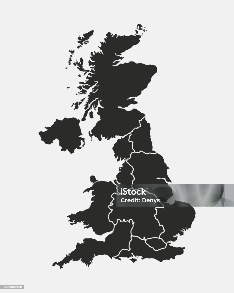 Mappa del Regno Unito. Mappa poster del Regno Unito con nomi di paesi e regioni. Illustrazione vettoriale - arte vettoriale royalty-free di Regno Unito