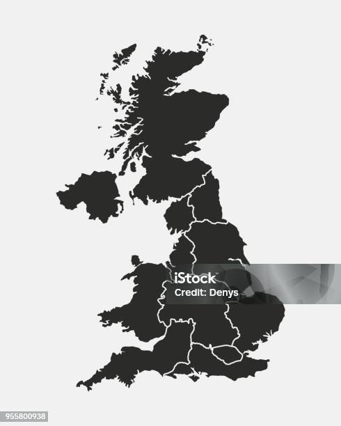 Mappa Del Regno Unito Mappa Poster Del Regno Unito Con Nomi Di Paesi E Regioni Illustrazione Vettoriale - Immagini vettoriali stock e altre immagini di Regno Unito