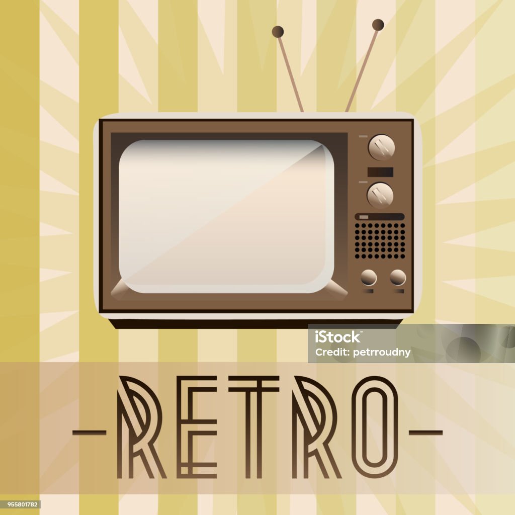 Retro TV Retro background with old fashioned TV or television and with inscription. 20th Century stock vector