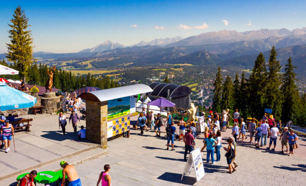 tourist observe High Tatra mountains stock photo