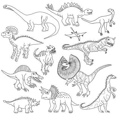 Vector illustration of dinosaurs. Doodles set.