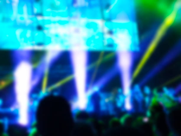 istock Blurred abstract background. Bokeh lighting in concert with audience. 955805394