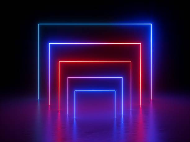 istock 3d render, glowing lines, neon lights, abstract background, virtual reality, square portal, arch, ultraviolet, infrared, vibrant colors, red blue spectrum, laser show 955807460