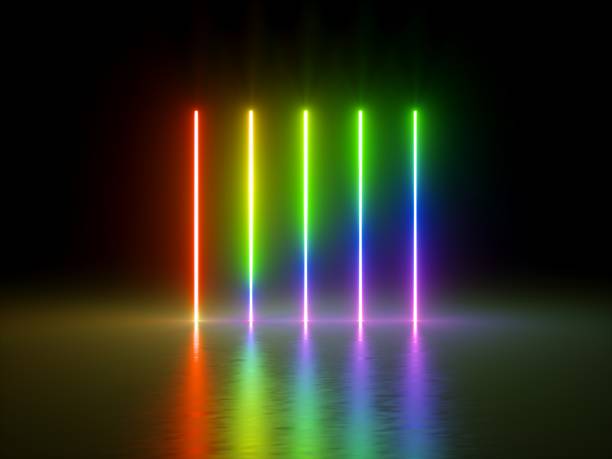 istock 3d render, glowing vertical lines, neon lights, abstract psychedelic background, ultraviolet, spectrum vibrant colors, laser show 955807462