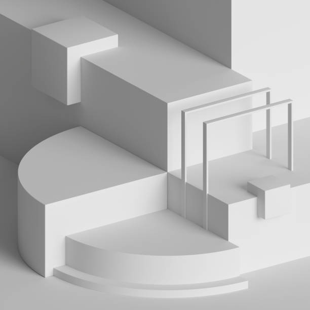 istock 3d rendering, modern abstract geometric background, minimalistic empty showcase, art deco mock up, white primitive shapes, shop display 955808734