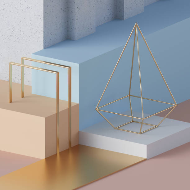 istock 3d render, pastel color mock up, abstract geometric background, blank template, minimalistic empty showcase, primitive cylinder shapes, pyramid cage, art deco shop display 955808768