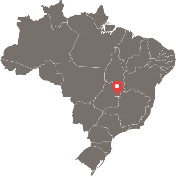 ブラジル地図ベクトル アウトライン図地方枠と資本の場所、ブラジリア、灰色の背景で。ブラジル地図専門家によって準備の非常に詳細な正確な地図。 - para state illustrations点のイラスト素材／クリップアート素材／マンガ素材／アイコン素材