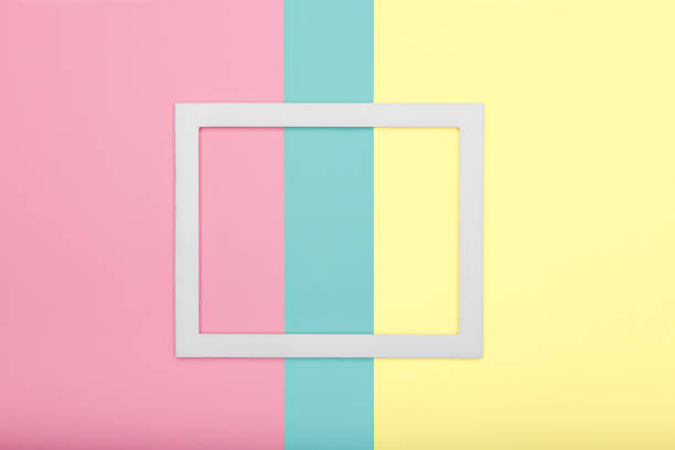 istock Abstract multicoloured paper texture minimalism background. Minimal geometric shapes and lines composition with empty picture frame. 955809526