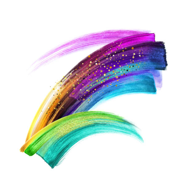 istock creative brush stroke clip art isolated on white background, dynamic watercolor smear, multicolor neon paint texture, blue violet gold pink acrylics, grunge, rainbow 955809532
