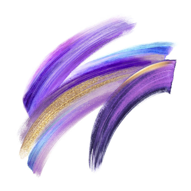istock creative cosmetics brush stroke clip art isolated on white background, dynamic watercolor smear, golden yellow violet purple blue paint texture, acrylics, grunge, gold glitter, shimmer, make up, cosmetics 955809604