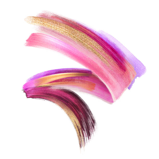 creative cosmetics brush stroke clip art isolated on white background, dynamic watercolor smear, golden yellow blush pink paint texture, acrylics, grunge, glitter, shimmer, make up, cosmetics