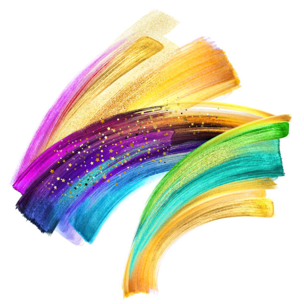 istock creative brush stroke clip art isolated on white background, dynamic watercolor smear, multicolor neon paint texture, green blue violet gold pink acrylics, grunge, rainbow 955809672