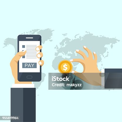 istock Web store and on line shopping concept. Global communication, internet banking, trading, e-commerce, money making. Flat vector illustration 955819964