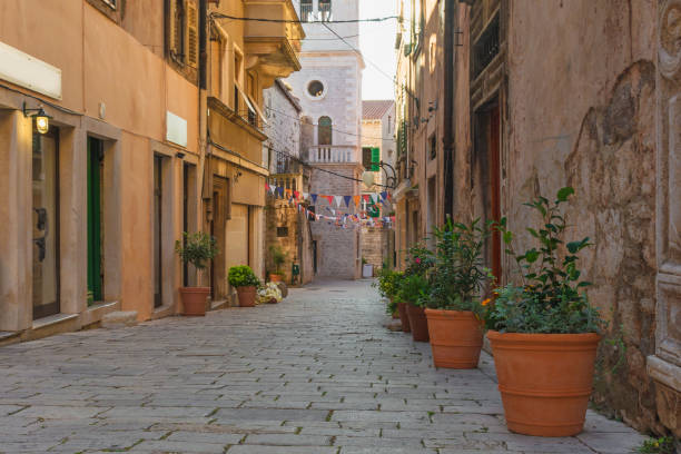medieval cobblestone old cozy street in Split, Croatia