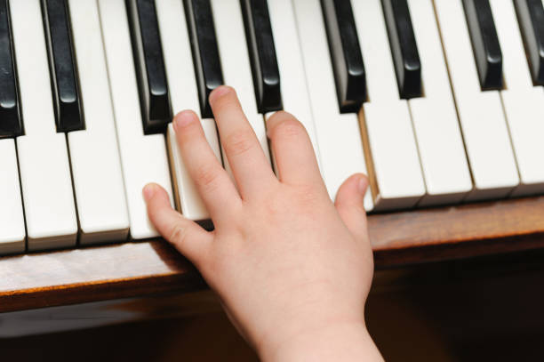 istock kids hand on a piano key 955833672